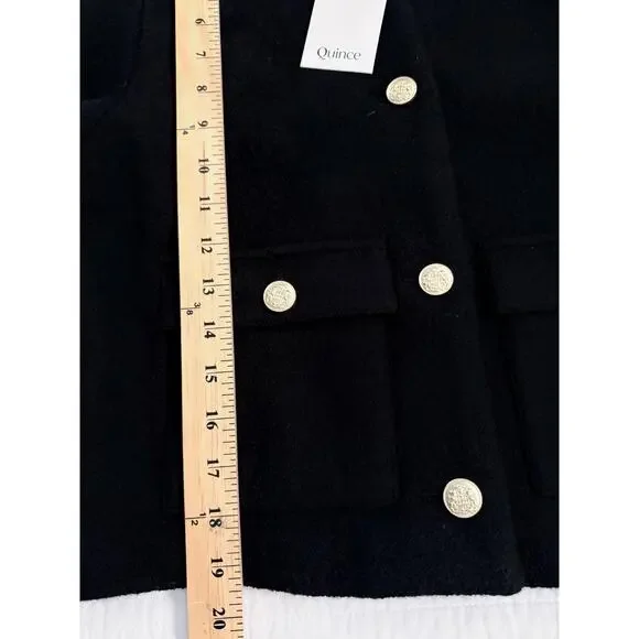 Quince Jacket Womens Medium Black Wool Collarless Gold Button Pockets Short NWT